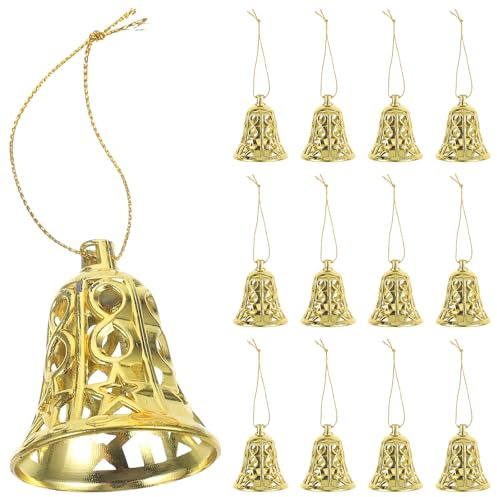 MAGICLULU 12 Stück Weihnachtliche Kunststoff-Glöckchen-Ornamente Weihnachtsbaumschmuck Kunststoff-Glockenanhänger Mit Seilen Goldene Glocken Weihnachtsbaum-Hängedekorationen Für Den