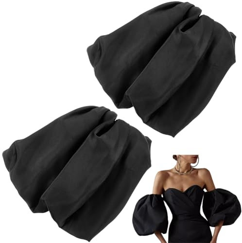 GORGECRAFT 1 Pair Black Satin Short Bridal Sleeve Removable Puff Sleeves Handmade Detachable Elegant Wedding Accessories Sleeve Covers for Wedding Dress Bridal Accessories (9.1x7.5 inch)