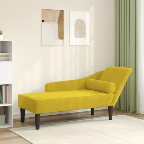 Rantry Chaise Longue mit gelben Kissen aus Samt, Sonnenliegen, Sofabett Möbel, Pool-Liege, Sonnenliege für den Garten