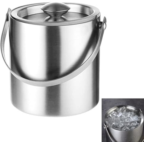 Yoeoefuo Ice Cube Tray 2l / 3l Eiskübel Mit Deckel Ice Bucket Edelstahl Eiswürfelbehälter Doppelwandig Lsoliert Eisbehälter Tragbar Multifunktional Partykühler Eisfass Grillparty Zubehör(Silber,3L)