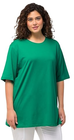 Ulla Popken Damen große Größen Übergrößen bis 72, Basic T-Shirt, Oberteil, Regular Fit, Rundhalsausschnitt, Halbarm, smaragd 50+ 486910458-50+