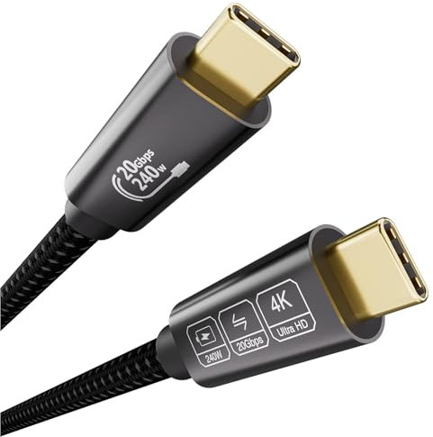 EUDOBEL Cable USB C 3m,USB C 3.2 Datos 20Gbps,PD3.1 48V/5A 240W Cable USB C Video 4K@144Hz 5K@60Hz para Thunderbolt 4/3,iPhone16,iPhone15,Switch,MacBook,USB C Monitor,SSD,VR