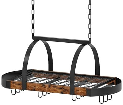 CHOEZON Küchenregal hängend, Küche Topfregal Deckenregal, Hängendes Küchenregal, Küchenutensilien-Organizer mit 12 S-Haken, Küchentopfhalter, platzsparend, Vintagebraun und Schwarz DTPR08BFC1
