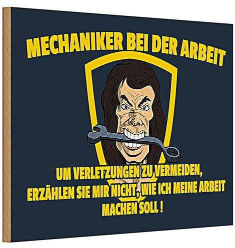 Mechaniker bei der Arbeit | Lustiges Warnschild für Werkstätten | Humorvolles Metallschild für Beruf und Hobby | 20 cm x 30 cm