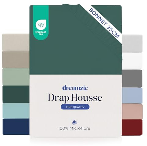 Dreamzie Drap Housse 120x200 Bonnet 35 cm pour Matelas Épais - 100% Microfibre - Vert Pétrole, Certifié sans Produits Chimiques (Oeko TEX), Drap Housse avec Élastique Complet