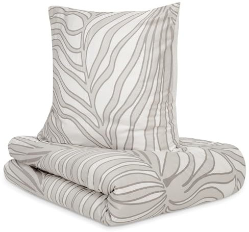 s.Oliver Bettwäsche 135x200 cm - 100% Baumwolle, Reißverschluss, anschmiegsam, weich & waschbar, Mako Satinbettwäsche beige mit Blattmuster