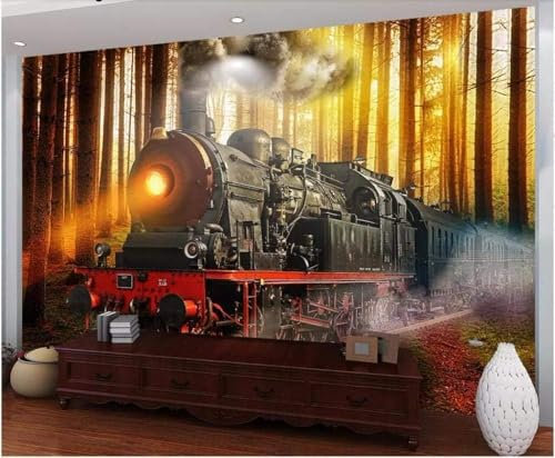 Fantasy Forest Train Smoke Papier Peint 3D Intissé Bureau Salon Canapé Chambre Fond Décoration Murale-300cm×210cm