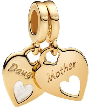 YUMINN Goldene Mama und Tochter Herz Charms 925 Sterling Silber für Armbänder und Halsketten Dangle Anhänger Perlen Schmuck Geschenke für Damen