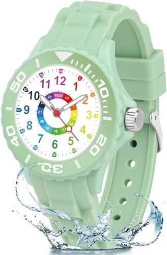 GUUMUXIN Analoge Kinderuhr für Jungen und Mädchen, Lernuhr mit Zeigern für Kinder von 5-16 Jahren. Mehrfarbige Zifferblatt mit Klaren Skalen. Mit Weichem Armband, Leicht zu Lesen und zu Lernen