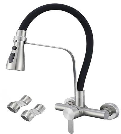 SJQKA grifo cocina pared,grifo pared,Giratorio 180°, Silicona De Calidad Alimentaria, Flexible Extensible Para Fregadero De Cocina De,grifo cocina acero inoxidable (13.5cm-16.5cm)