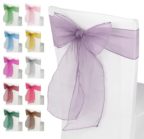 Light Lilac Purple Organza Chair Sashes – Wide Sashes for Fuller Bows, Ideal for Wedding, Birthday, Reception, and Anniversary Party Decorations, 17x280cm - 75 pcs