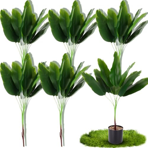 Giegxin 6 plantas artificiales de 32 pulgadas, hojas de árbol de plátano sintético con tallos, hoja de Monstera tropical, hojas de palma de tortuga falsas, plantas tropicales para boda, floral