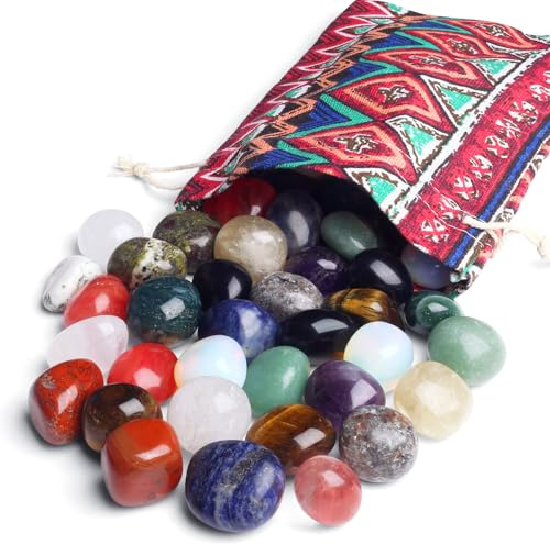 800g Chakra Steine Edelsteine Set Dekosteine für Vasen, Trommelsteinen | AWARDSEN Kristalle Stapelsteine Deko Steine Edelstein Set im Stoffbeutel Zur Dekosteine für Vasen