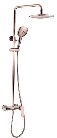 Shower Riser Rail Kit with 24.5CM Rainfall Shower Head, Height Adjustable Shower System with 3 Jet Types Handheld, Rotating Bracket, Shower Mixer Set with Tap, Anti-Leak Hose(Rose Gold)