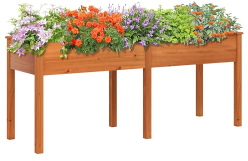 RELAX4LIFE Jardinière sur Pieds à 2 Bacs, Potager sur Pieds en Bois de Sapin, Trous de Drainage, Lit de Jardin Surélevée pour Légumes, Fleurs, Fruits, Patio, Terrasse, Balcon (Marron)