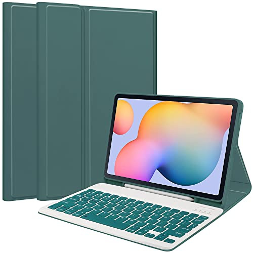 HurrayB Tablet PC Hülle for Samsung Galaxy Tab S6 Lite 10.4 inch 2022 (SM-P613/P619) & 2020 (SM-P610/P615) Case with Keyboard,Detachable Wireless Keyboard Schutzhülle(Dark Green)