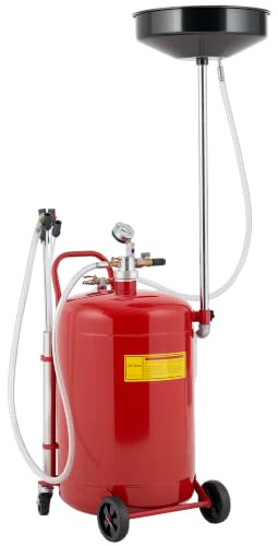 HOMCOM Récupérateur de Vidange d'Huile Usagée 80 L Hauteur 101-141 cm Rouge | Hauteur Réglable, Chariot Récupération Huiles Portable, avec Roues et Poignée