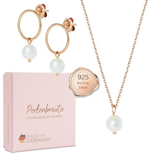 Schmuck mit Perlen Hochzeit – premium 925 – Ohrringe Braut – hochwertiger Brautschmuck Perlen – Damen Schmuck gold Braut – Brautohrringe, Ohrstecker