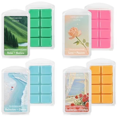 Scent-Hi Fondants de Cire Parfumés, Cubes de Cire de Soja Parfumés, 4 pezzi, Citronella, Tuberose, Pine, Patchouli, Parfums d'Ambiance Cubes de Cire Parfumée