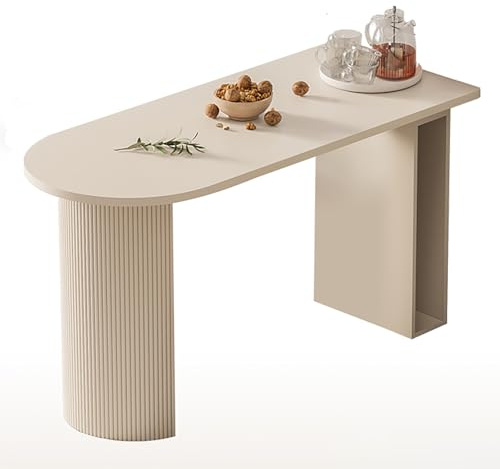QVK Einziehbarer Ovaler Esstisch, Tragbarer Klappbarer Esstisch, Halbrundes TischfußDesign, Superstarke TragfäHigkeit, Geeignet FüR Die Wohnzimmerlampe In Der KüChe Zu Hause-Cream