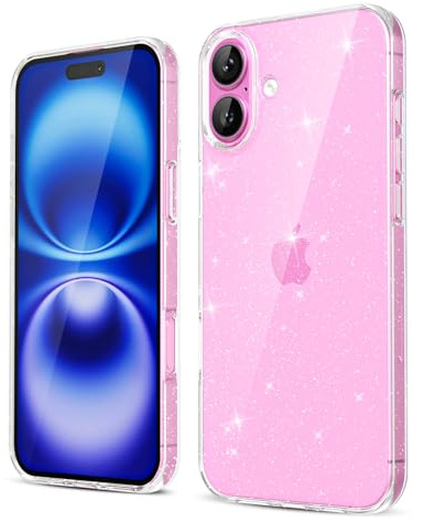 oakxco for iPhone 16 Phone Case Liquid Silicone, Cute Thin Slim Grip Soft Rubber Gel for Women Men, Smooth Matte TPU Plain Solid Color Girly Simple Case with Camera Cover Protection, Clear Glitter
