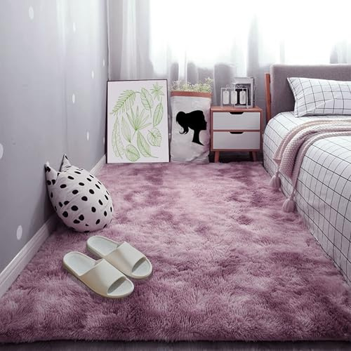 GOUBAN Schlafzimmer Teppich 175 x 200 cm Langflor Schlafzimmer Teppiche Moderner für Kinderzimmer, Pink Lila