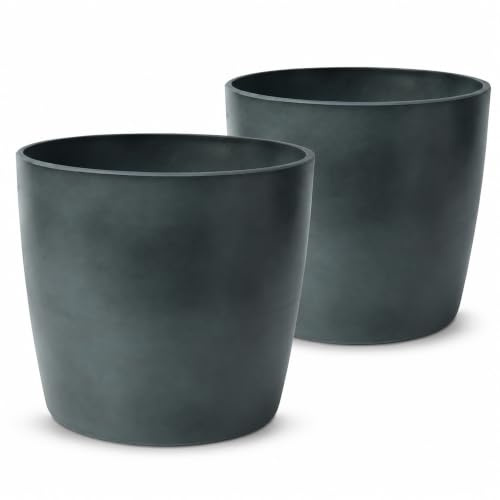 Zedelmaier 2er-Set Blumentöpfe Outdoor, wetterfest, 28 cm, Blaugrau | Dickwandige Übertöpfe, stabil & standfest, matte Betonoptik, Blumentopf außen für Balkon, Terrasse, Garten & Hauseingang