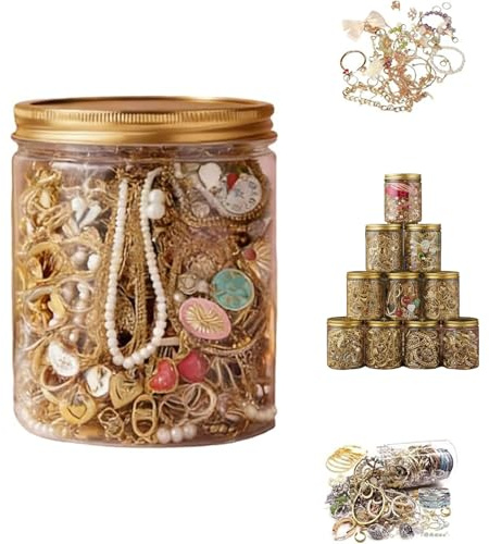 Pumio Mystery Box for Frauen, 10–60 modisches Mystery-Schmuckglas-Set, inklusive Halskette, Ohrringe, Ring, Geburtstagsgeschenk for Sie(Gold,40PCS)