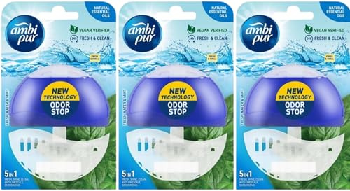 3 x Ambi Pur Toilet Liquid Rim Block (Holder + Refill 55 ml) - Fresh Water & Mint