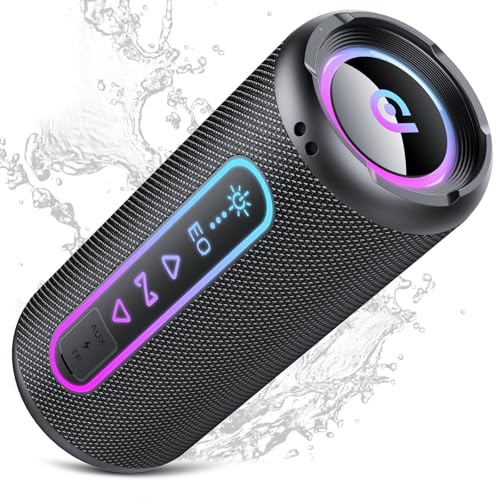 Bluetooth Lautsprecher mit Licht, 25W Musikbox Bluetooth 5.4 mit Dualen Bass-Treibern, 24H Akku Boxen, TWS Koppelbar Stereo Sound, IPX7 Wasserdicht, Tragbarer Speaker für Party Reisen Outdoor, TF/AUX