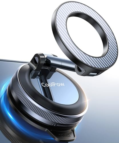 Coolpow Handyhalterung Auto für MagSafe Autohalterung【Stärkste Saugnapf & Ultra-stabil】Handyhalterung Auto Magnet,Magnetische Handy Halterung Auto Zubehör für iPhone 17 16 Navigationsgeräte-Kohlefaser
