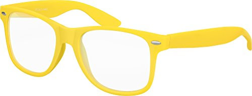 Balinco Nerd Sonnenbrille mit Klarglas matte Rubber Retro Vintage Unisex Brille mit Federscharnier (Gelb)