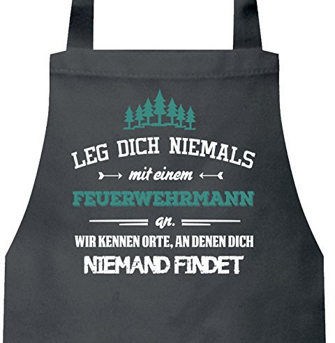 Shirtstreet Feuerwehr Barbecue Baumwoll Grillschürze Kochschürze Leg Dich niemals mit einem Feuerwehrmann an, Größe: onesize,Dark Grey