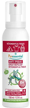 Puressentiel - Anti Pique - Spray Répulsif - Anti-Moustiques - Vêtements et tissus - Moustiques tigres, tiques, phlébotomes - Actif 100% végétal - 150 ml