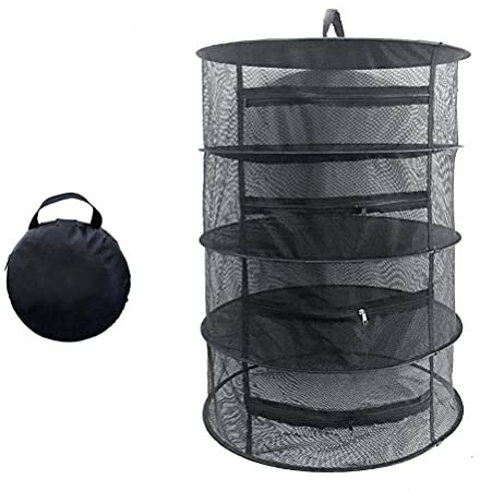 TIMESETL Trockennetz Trockengestell zum Aufhängen, 80x60cm Faltbar Hängenetz mit 4 Lagen zum Trocknen Kräutern Trocknungsnetz, mit Reißverschlüssen, S-Haken und Aufbewahrungstasche