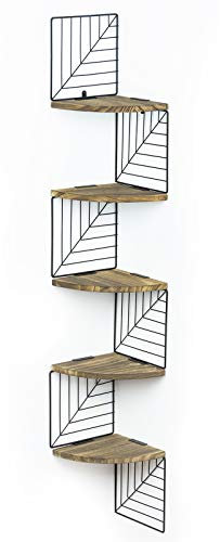 Love-KANKEI Corner Shelves for Wall, 5 Tiers Retro Wall Mounted Shelves for Living Room Bathroom Bedroom Kitchen and More (Carbonized Black)