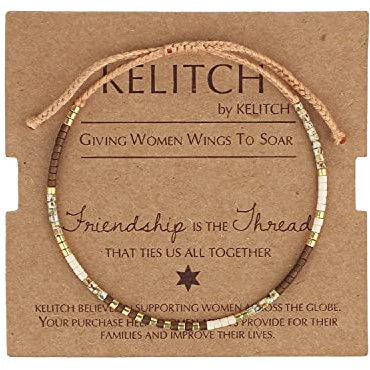 KELITCH Boho-Farbe Kristall Shell Perlen Freundschaft Armbänder Handgemachte Strand Armband Armreifen Schmuck Für Frauen (Kaffee 88M)