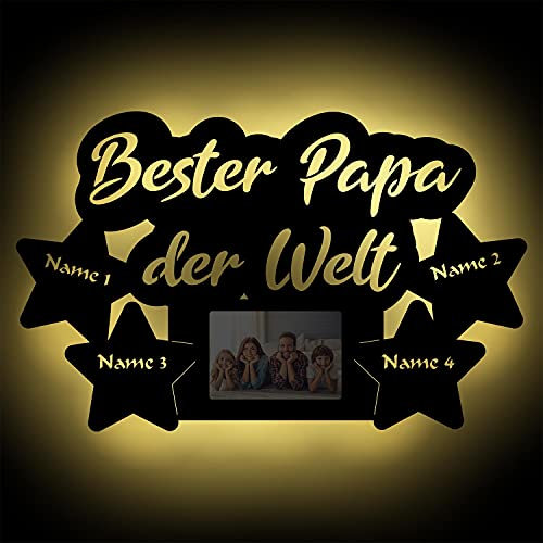 Wir lieben dich allerbester Papa Led Holz Bilderrahmen Wand-Lampe beleuchtet Vatertagsgeschenk Vatertag Geschenk personalisiert mit Namen I Batteriebetrieb