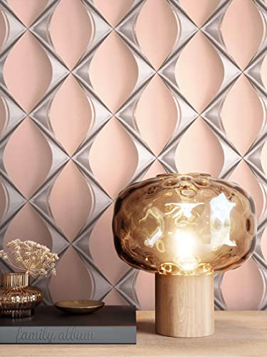 Newroom Tapete Rosa Vliestapete Leicht Glänzend - Retrotapete Retro Silber Vintage 3D Optik Metallic Glamour inkl. Tapezier-Ratgeber