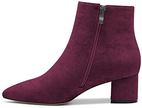 Castamere Donna Chunky Blocco Basso Gattini Tacco Heel Chiusa a Punta Stivaletti Slip-on Cerniera Ufficio Classico Dress Stivali Borgogna Rosso 43 EU