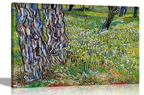 Artley Prints Tree Trunks in the Grass By Vincent Van Gogh Canvas Wall Art l Ready to Hang l Landscape Pictures for Decoration l Abstract Artwork Large 76 x 50cm (30 x 20 inches)