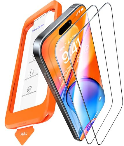 UltraGlass [Kit de instalación y autopolvo] Protector de pantalla para iPhone 14 Pro [vidrio UNBREAK TOP 9H + y más duradero] Protector de pantalla completa 14 Pro vidrio templado, antihuellas, 2