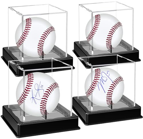 Taeku Baseball Vitrine – Acryl Würfel mit UV-Schutz, Staubdichte Display Box für Softball, Baseball, Tennisball & Sportbälle, mit Standfuß für Sammlerstücke (4 Set)