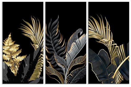 decomonkey - Impression sur Toile Intissé Plante 120x80 3 Pièces - Tableau Décoration Appartement Cadre en Bois Photo Déco Salon Peinture sur Toile Maison Feuilles de plantes naturelles