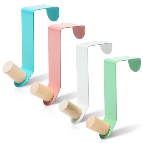QESSUVNC Confezione da 4 ganci appendiabiti da porta, resistenti, in legno, colore legno, ganci per appendere vestiti, cappelli, giacche e vestiti