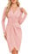 JASAMBAC Party Dresses for Women,Long Sleeves Evening Dresses Wedding Guest Dress Elegant Bodycon Ruched Wrap Formal Midi-Dress for Work Business Light Pink
