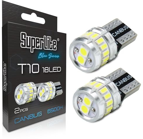 Superlite Set de 2 Bombillas T10 de 18 Leds de la Gama Blue Series Tecnología CanBus y Temperatura de Color de 6500K Ideal para Coche y Camión