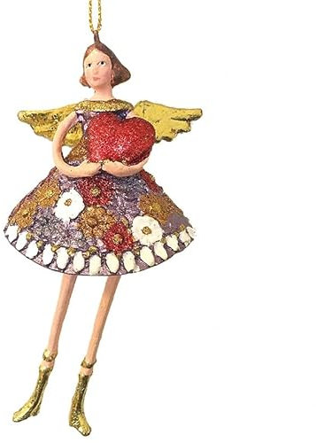 Engel Weihnachten Baumschmuck Figur Deko Hänger Christbaumschmuck Ornament 15 cm (Flieder Kleid geblümt mit Herz)