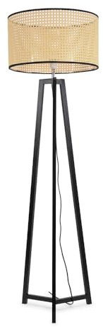 ValueLights | Black Wood Tripod Floor Lamp with Natural Cane Rattan Drum Lampshade Living Room Light | Floor Lamps, Home Décor & Improvement Essential