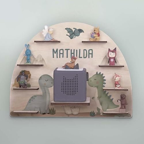 Hello mini Personalisiertes Tonie Regal Jungen - Toniebox Regal mit Wunschnamen fürs Kinderzimmer - Regal Jungen- Toniebox Aufbewahrung - Tonies Zubehör (Dinowelt Druck)